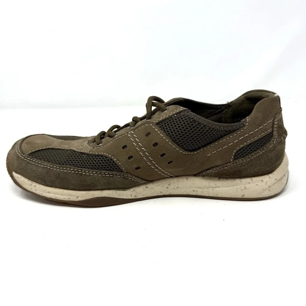 Clarks AllSton Low Size 7.5M Mens Tan Olive Leather Lace Up Casual Shoes Sneaker
